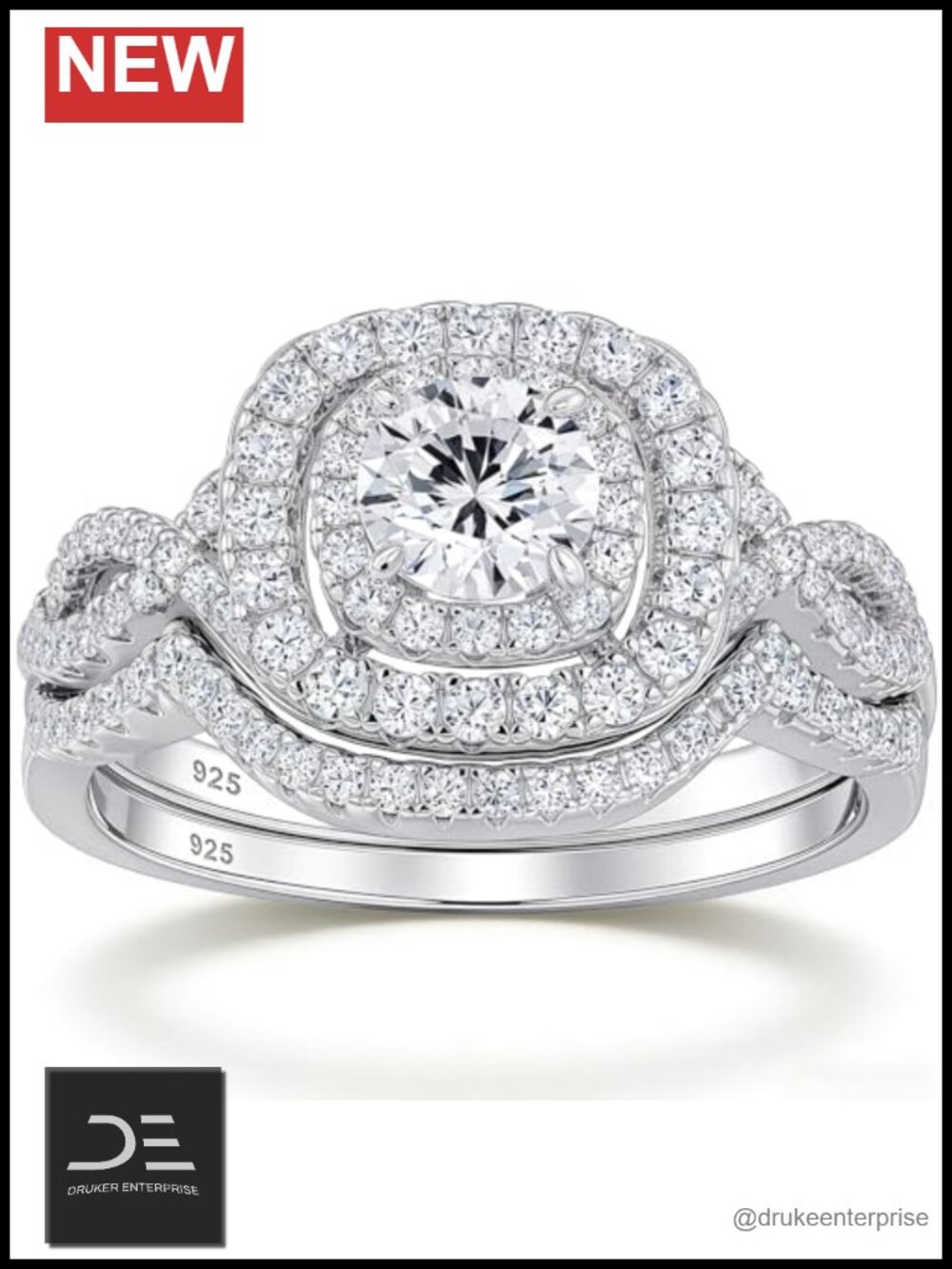 Moissanite Bridal Ring Set Sterling Silver Women Engagement